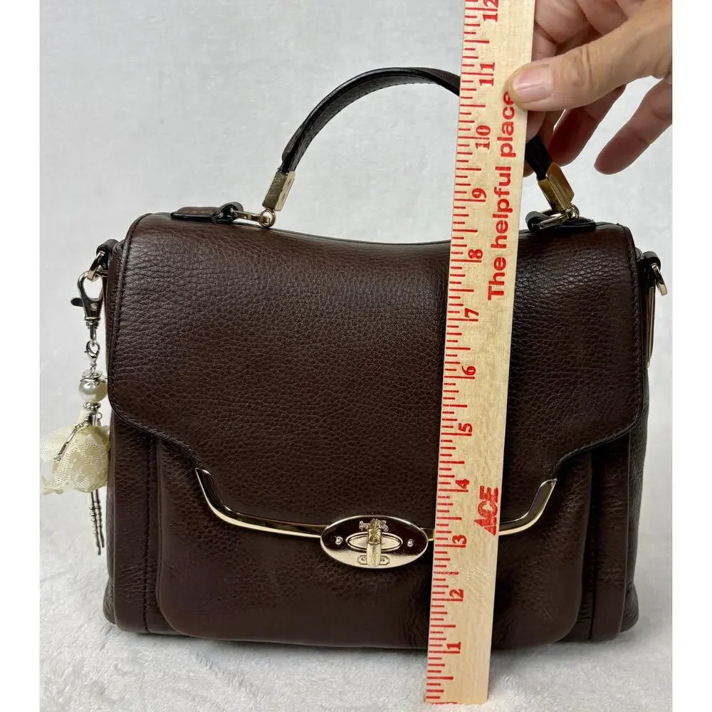 Coach Madison Sadie Flap Satchel in Brown Pebble Leather With Charm